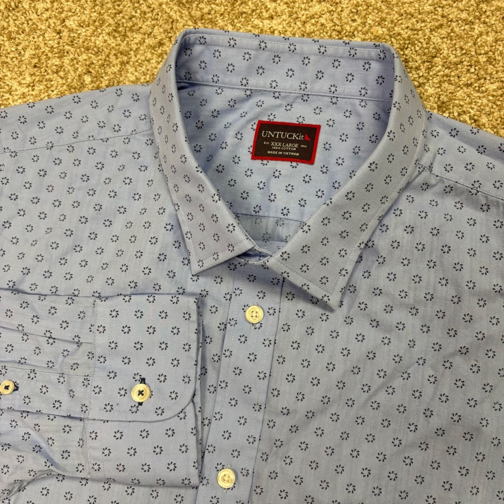 UNTUCKit Button Down Shirt Mens 3XL AOP Geometric Long Sleeve Cotton Blue